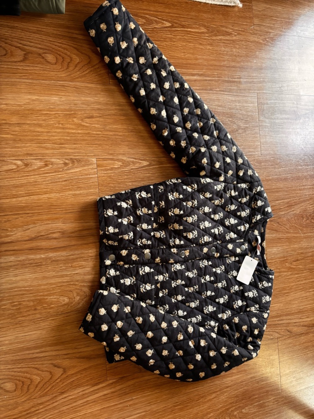 Lucky Brand Kids Quilted Black Jacket with Cream Floral Print
